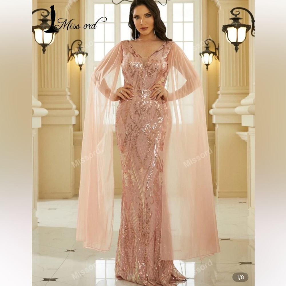 Missord Blush Sequin Long Sleeve Gown